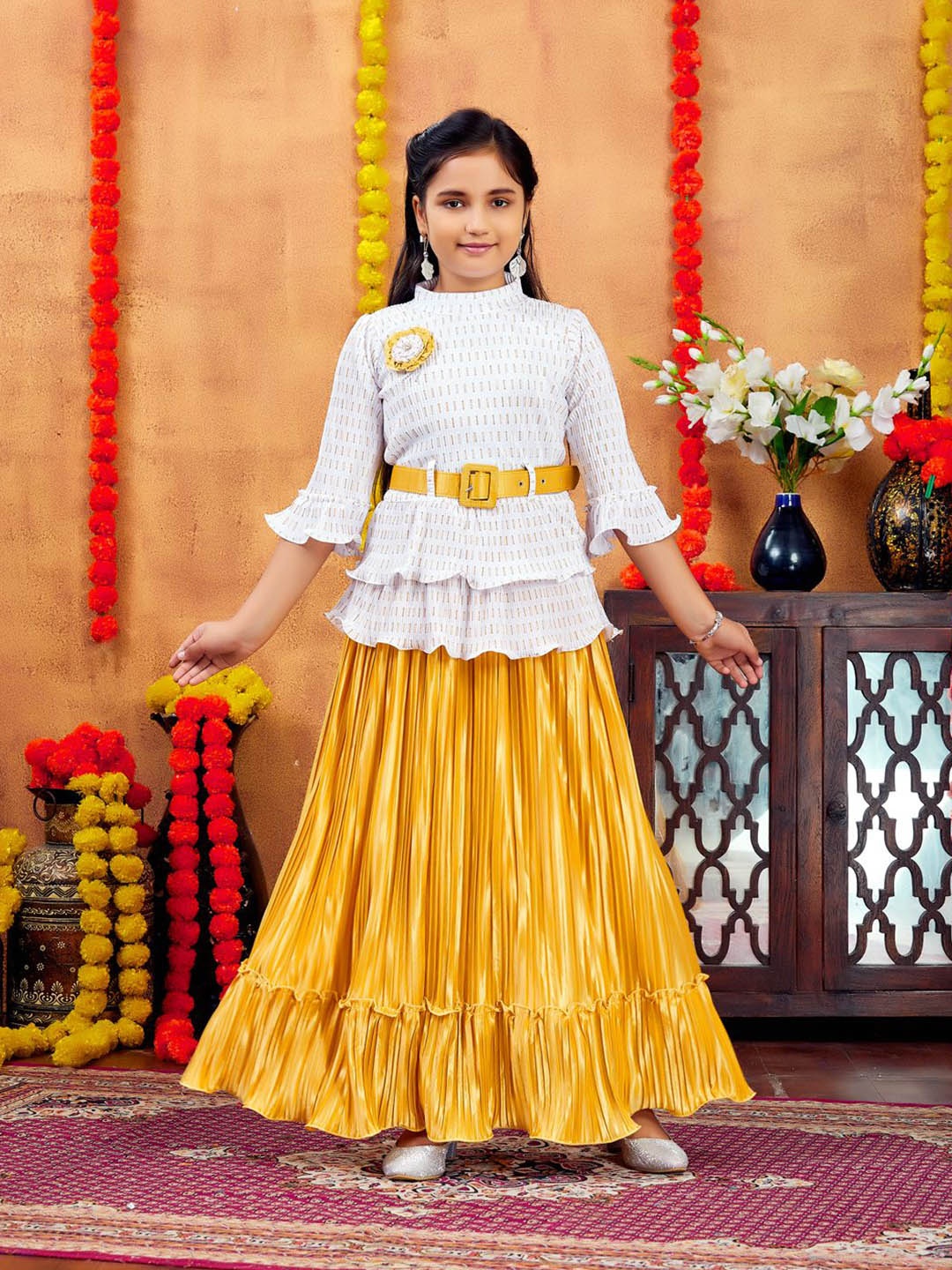 

Aarika Girls Ready to Wear Lehenga &, White