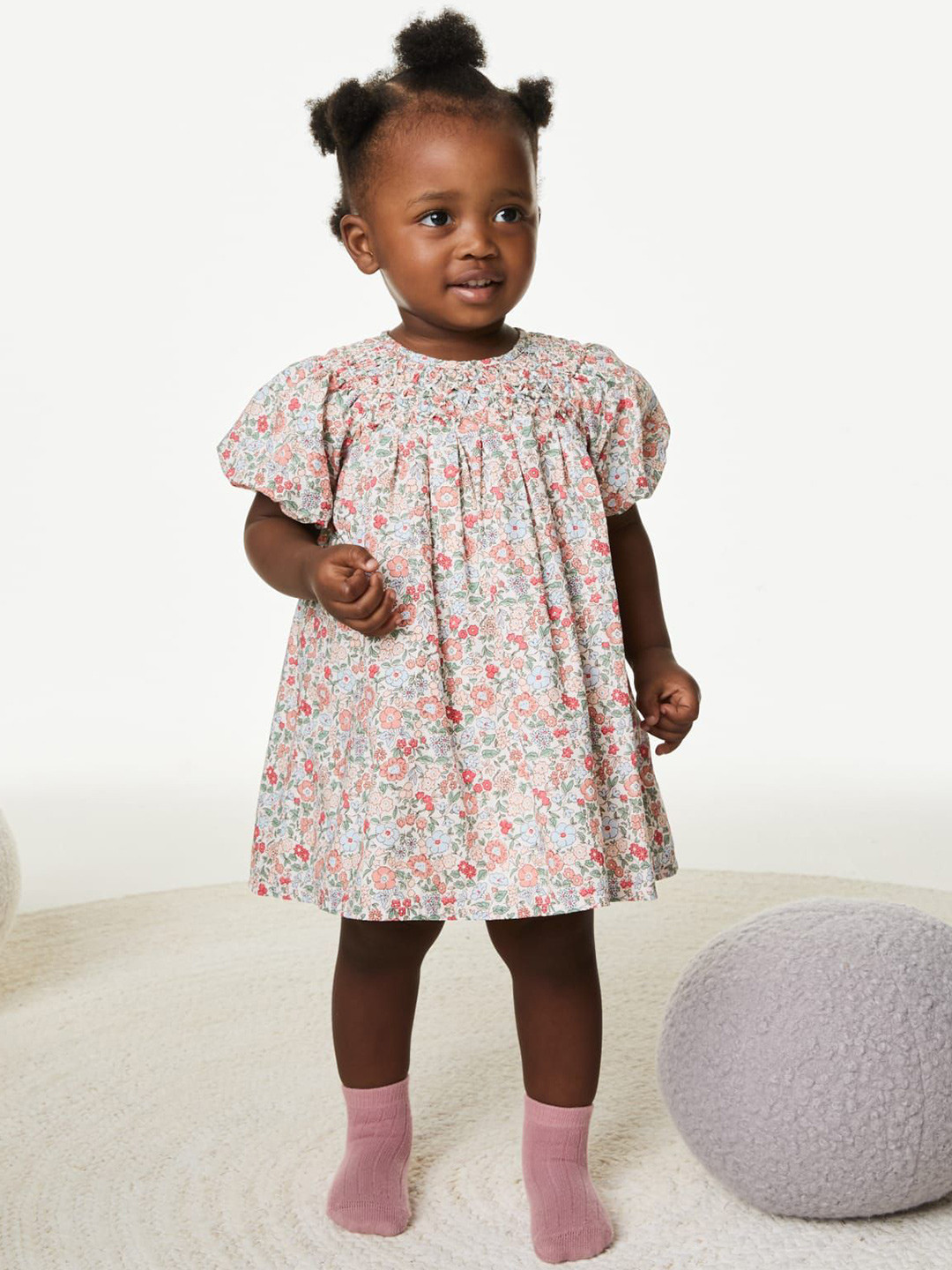 

Marks & Spencer Floral Print Puff Sleeve A-Line Dress, Red