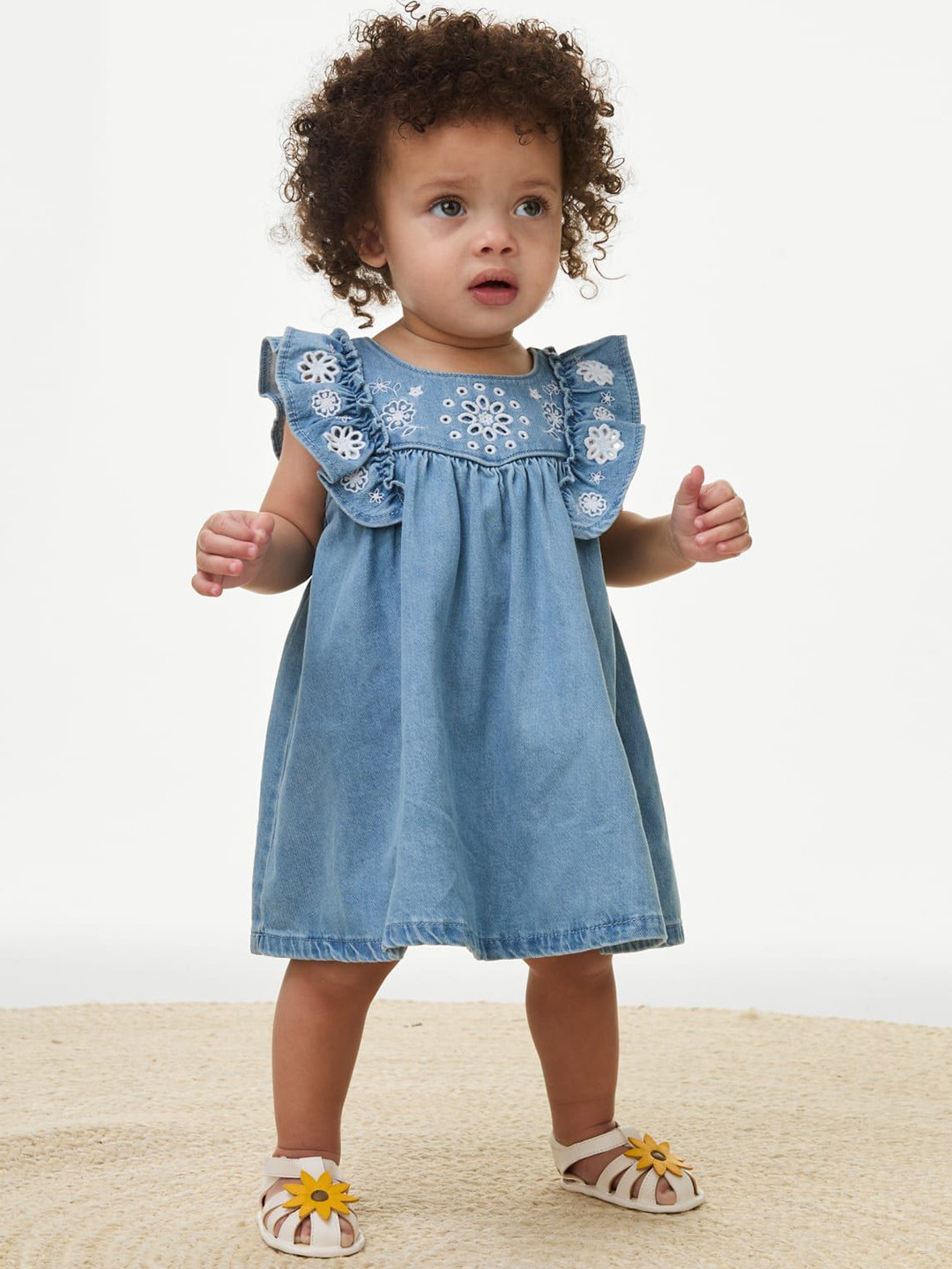 

Marks & Spencer Floral Flutter Sleeve A-Line Dress, Blue