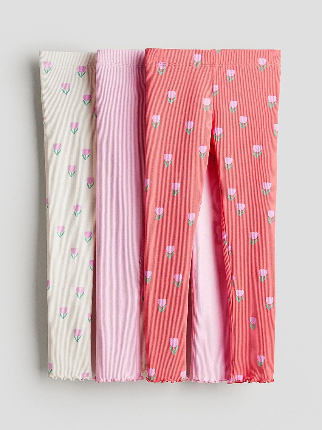 

H&M Girls 3-Pack Ribbed Cotton Leggings, Orange
