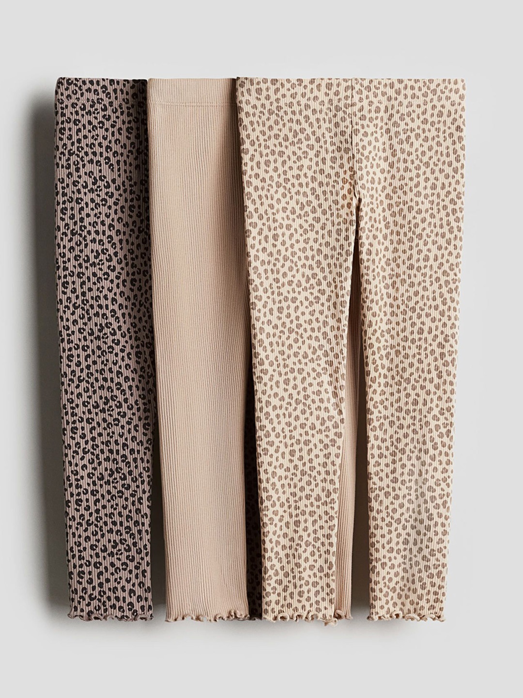 

H&M 3-Pack Ribbed Cotton Leggings, Beige