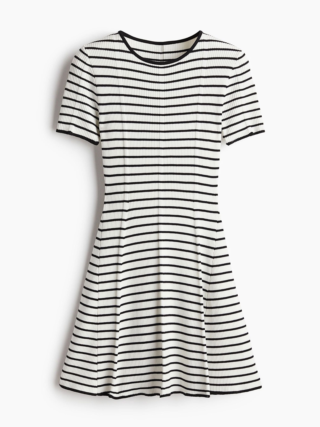 

H&M Women Rib-Knit Flared-Skirt Dress, White
