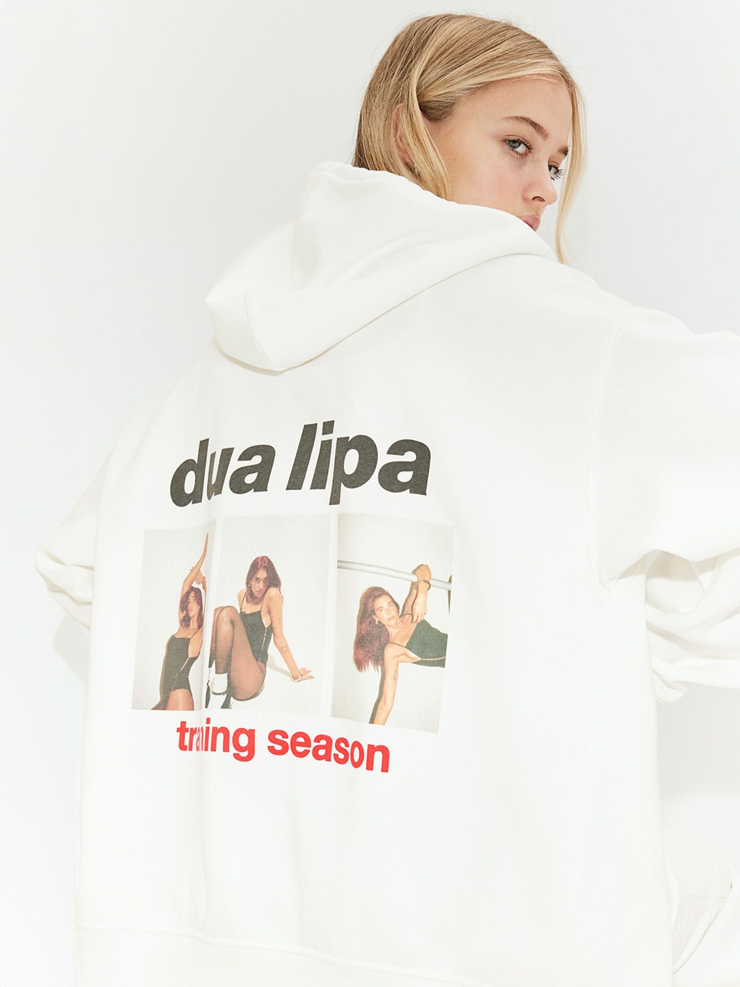 H&M Oversized Printed Zip-Through Hoodie, White