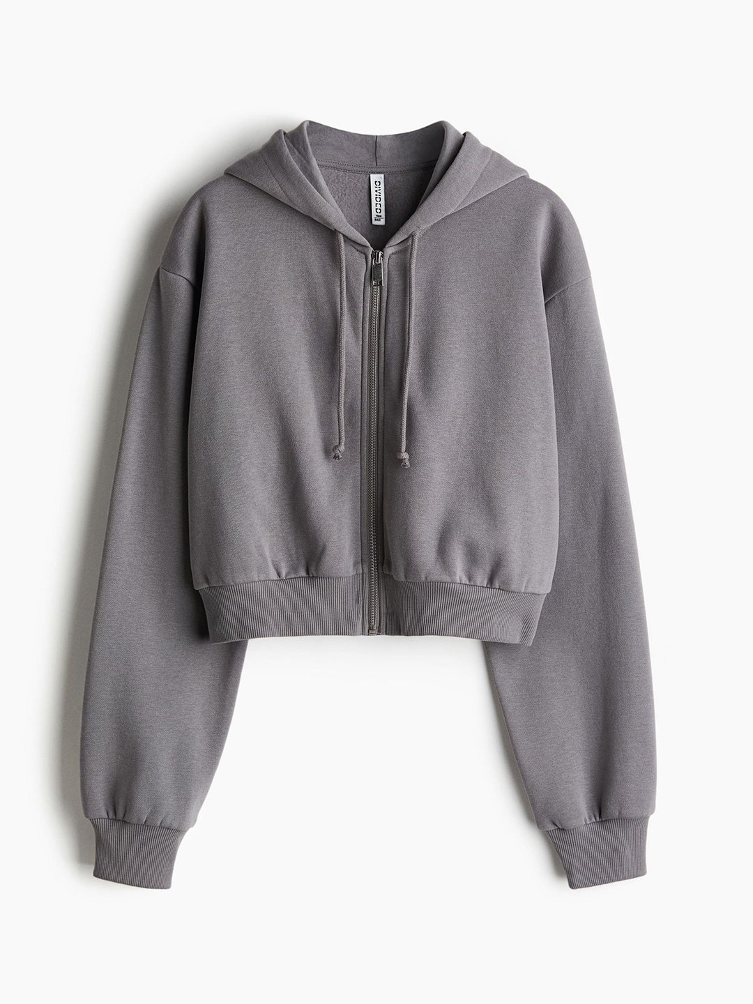 

H&M Cropped Zip-Through Hoodie, Grey