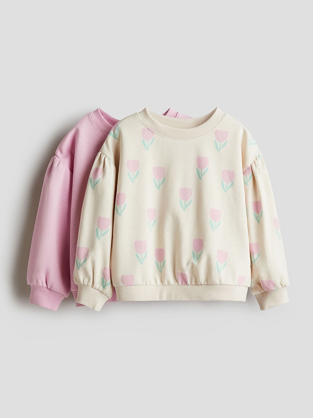 

H&M 2-Pack Puff-Sleeved Sweatshirts, Pink