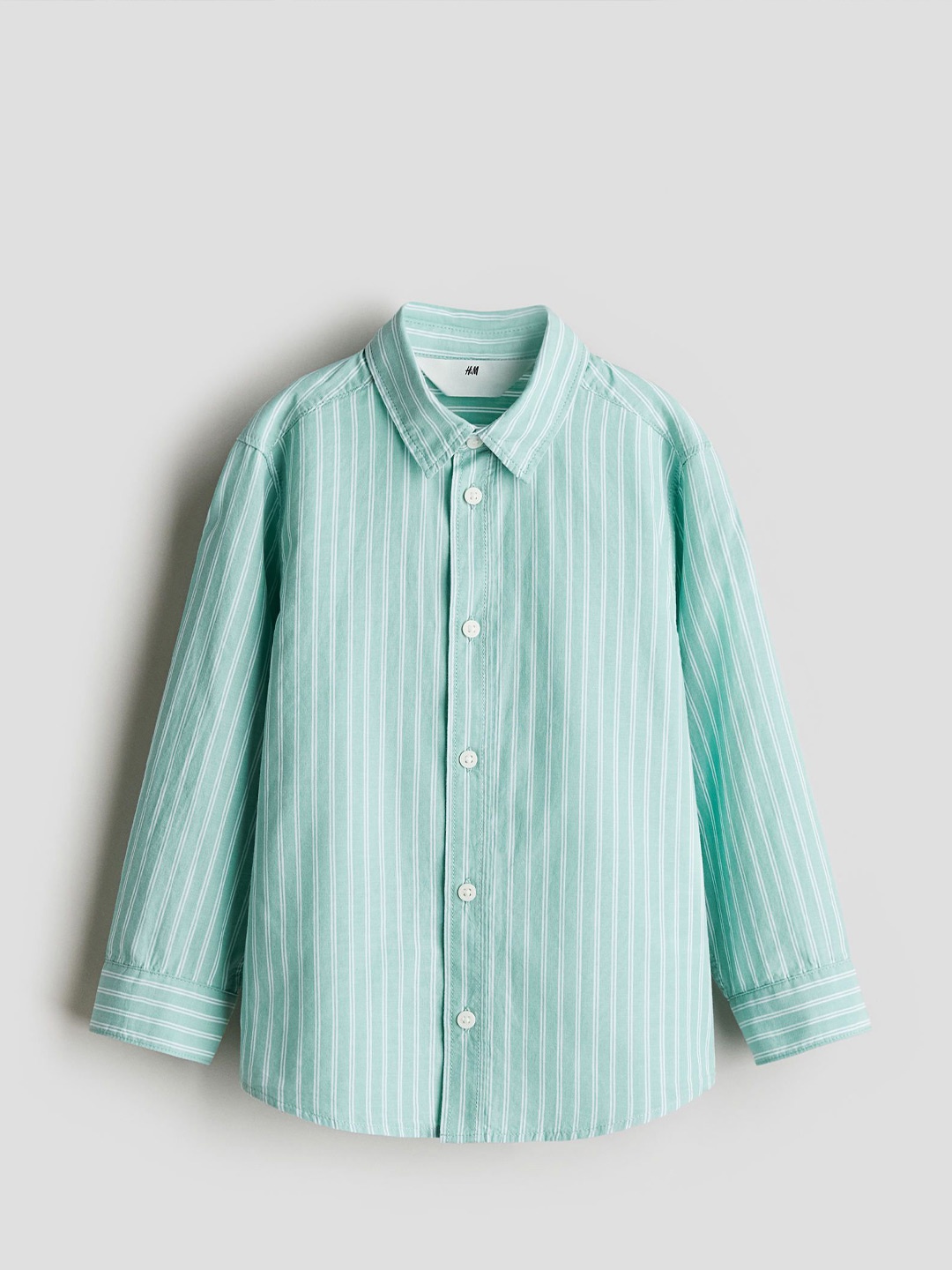 

H&M Long-Sleeved Cotton Shirt, Turquoise blue