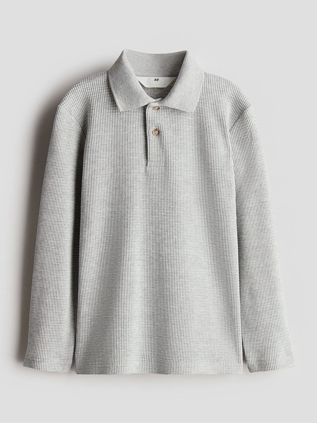 

H&M Waffled Jersey Polo Shirt, Grey