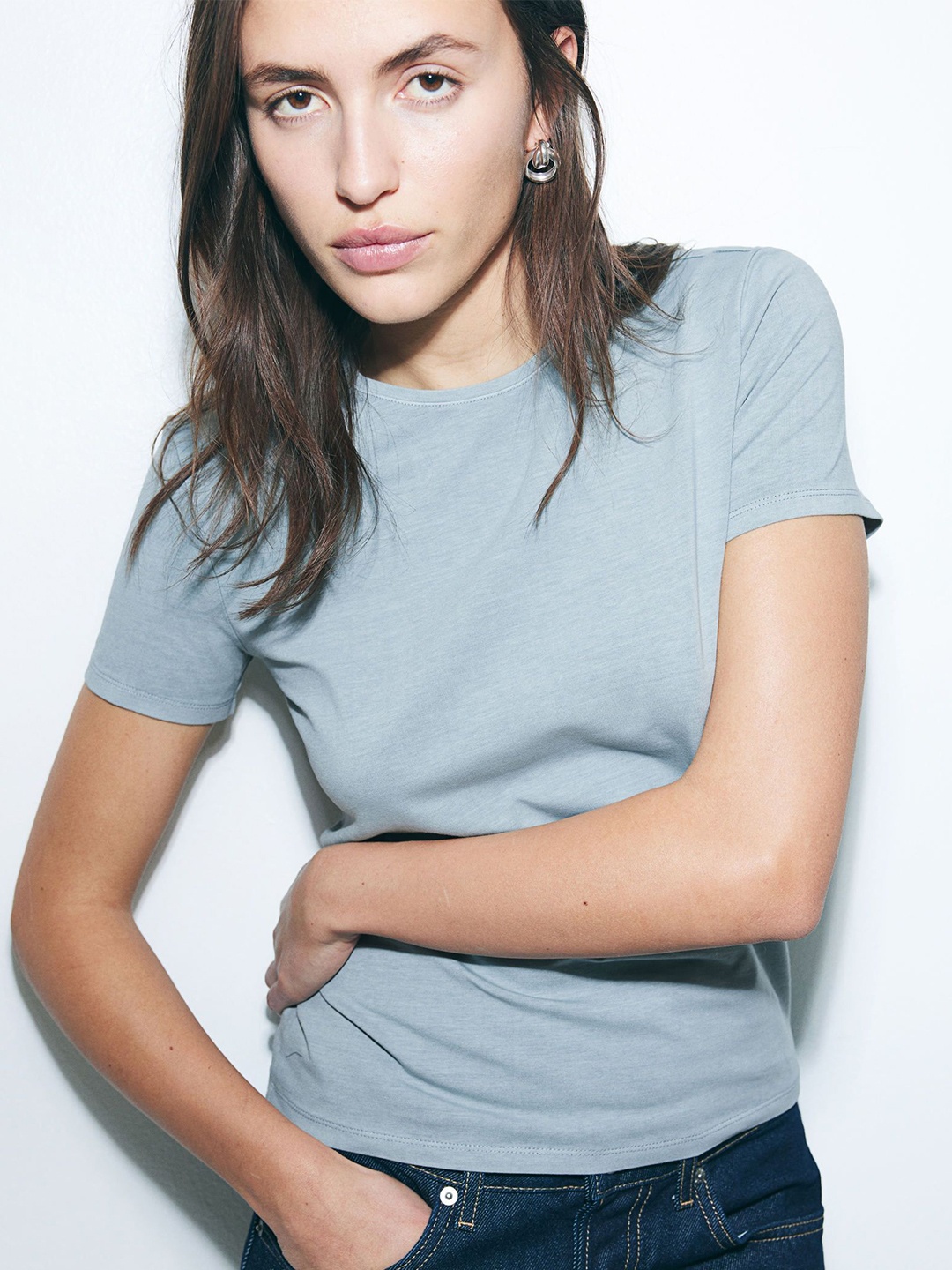 

H&M Fitted T-Shirt, Grey