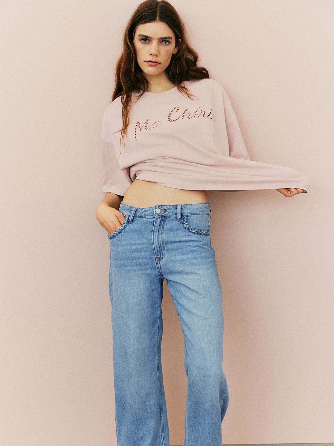 H&M Oversized Motif-Detail T-Shirt, Pink
