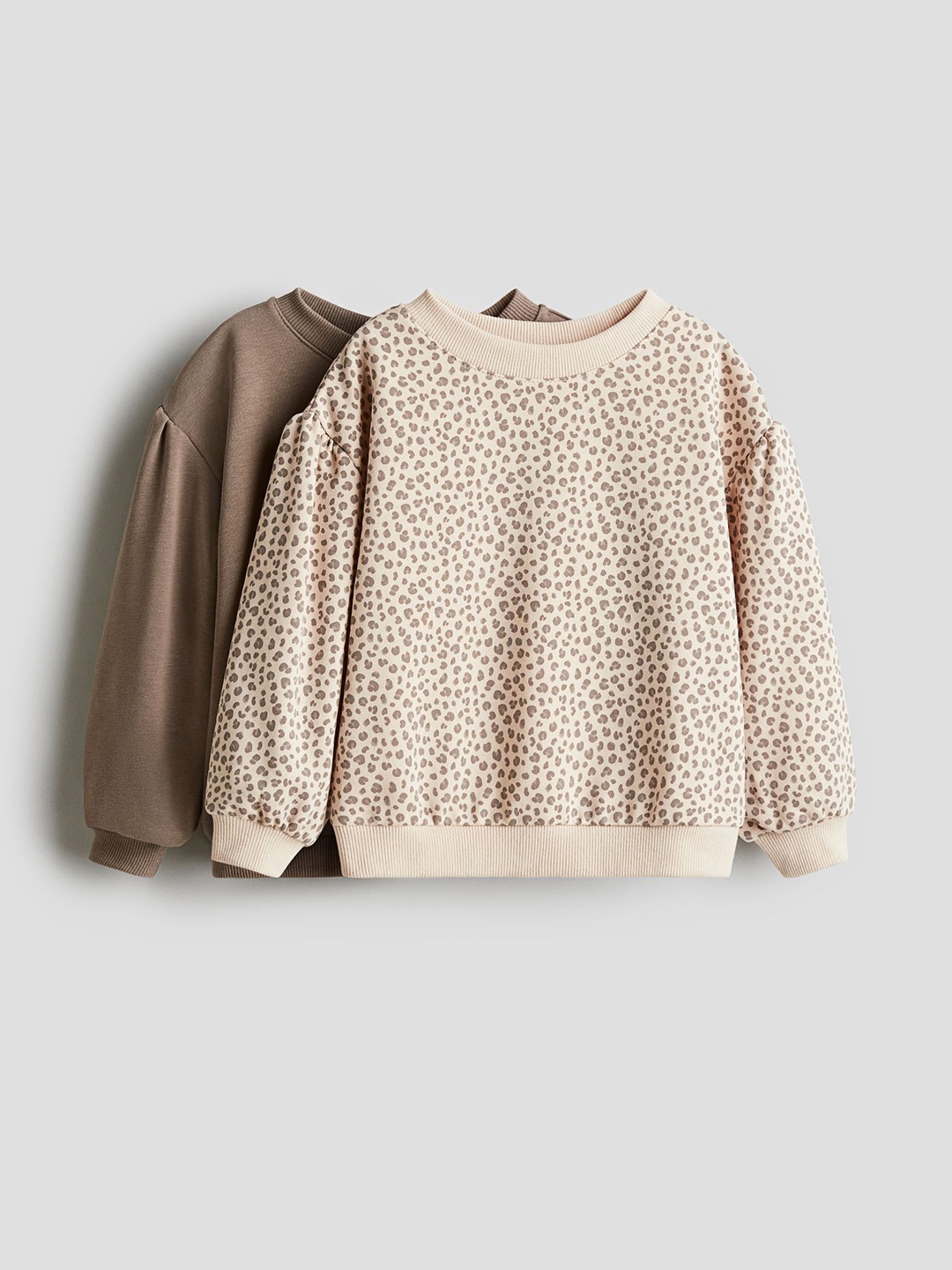 

H&M Girls 2-Pack Puff-Sleeved Sweatshirts, Beige