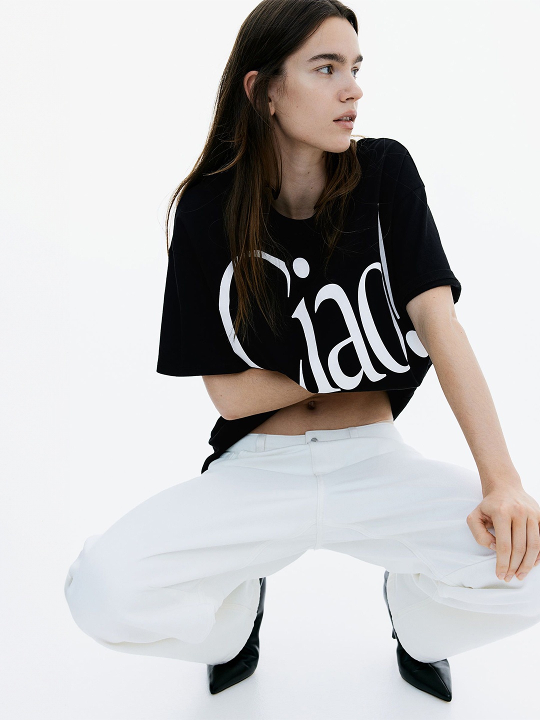 

H&M Oversized Motif-Detail T-Shirt, Black
