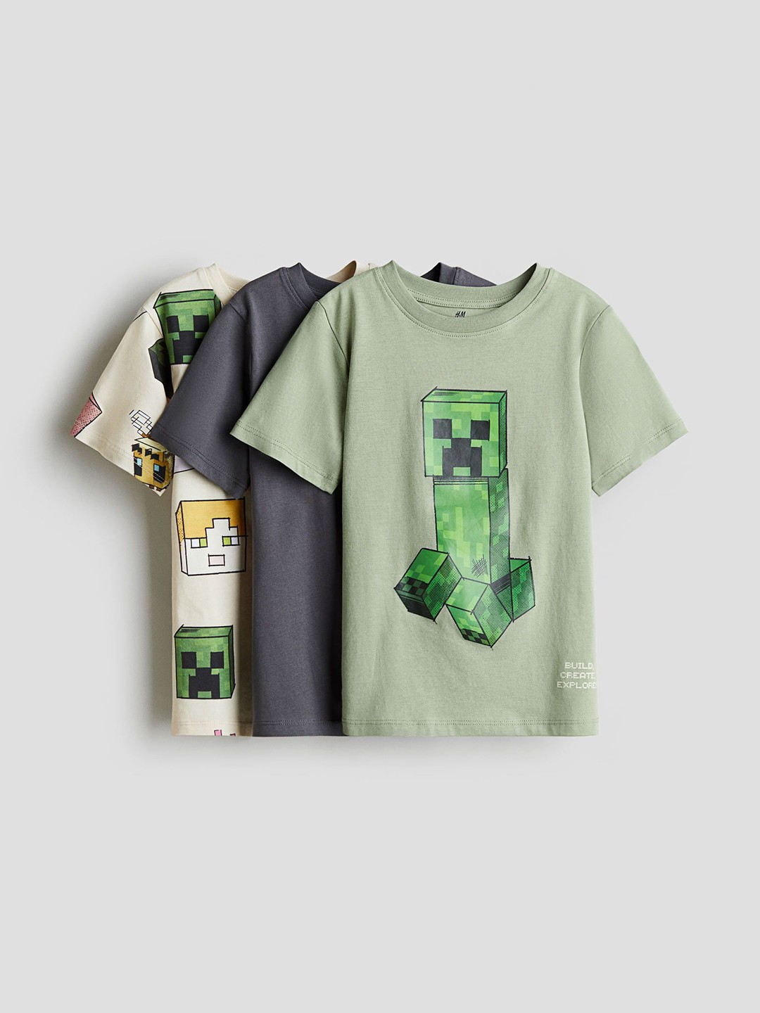 

H&M 3-Pack Printed T-Shirts, Beige