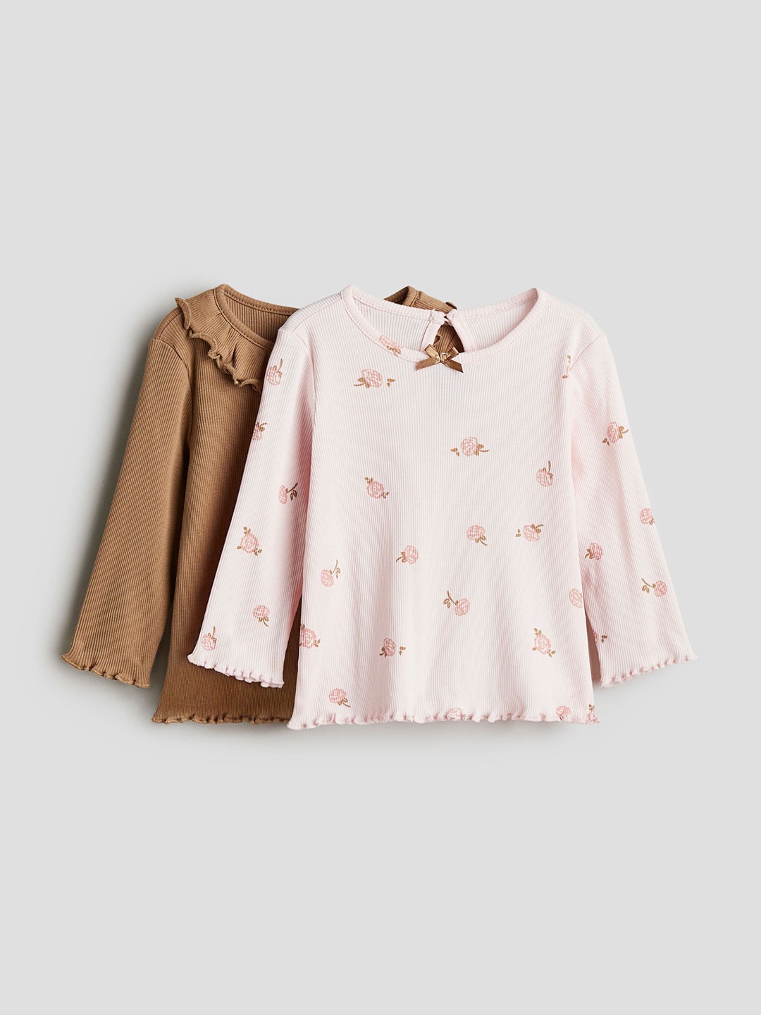 

H&M 2-Pack Ribbed Jersey Tops, Brown