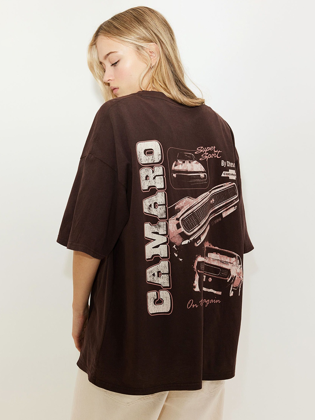

H&M Oversized Printed T-Shirt, Brown
