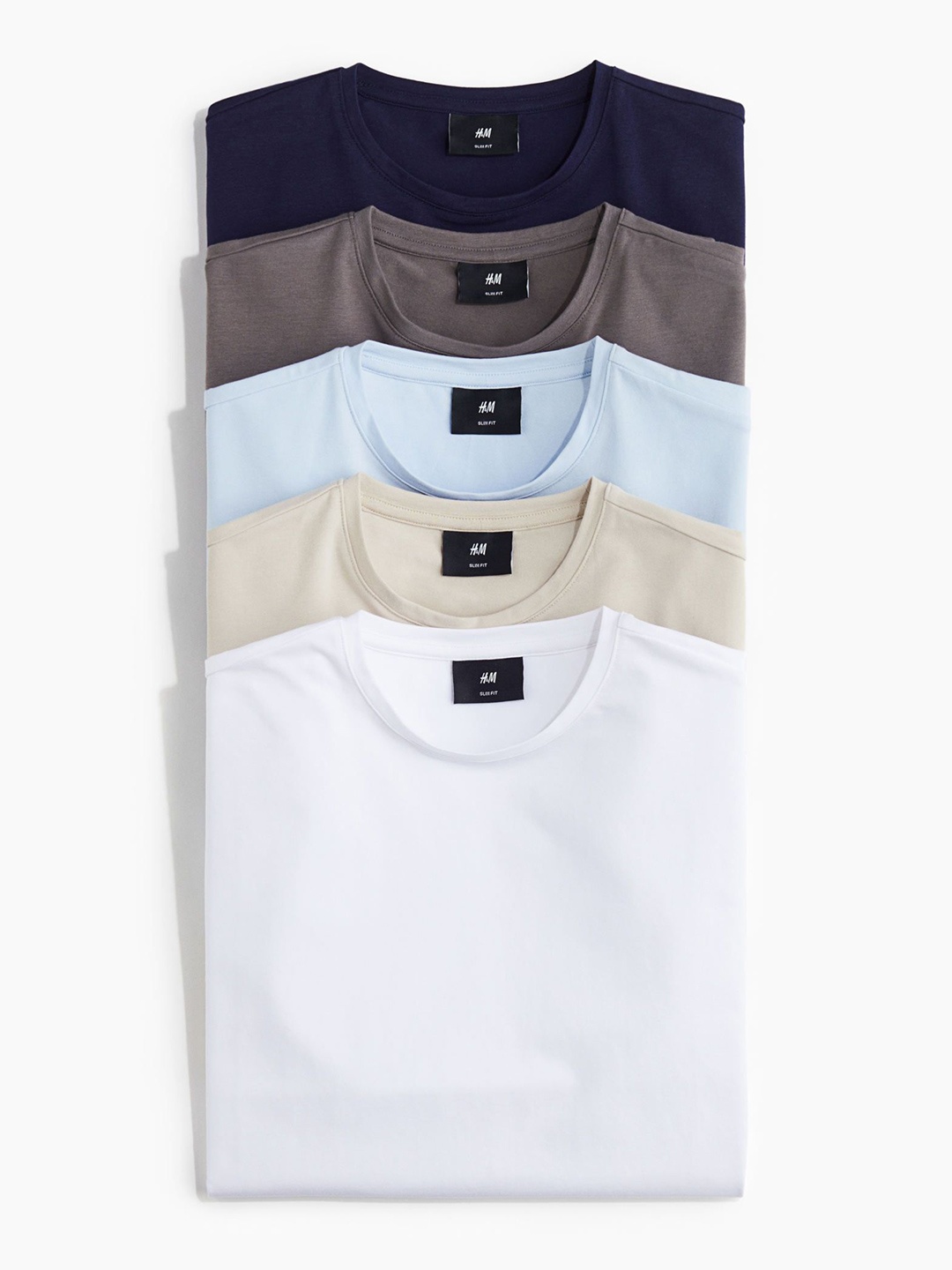 

H&M 5-Pack Slim Fit T-Shirts, Blue