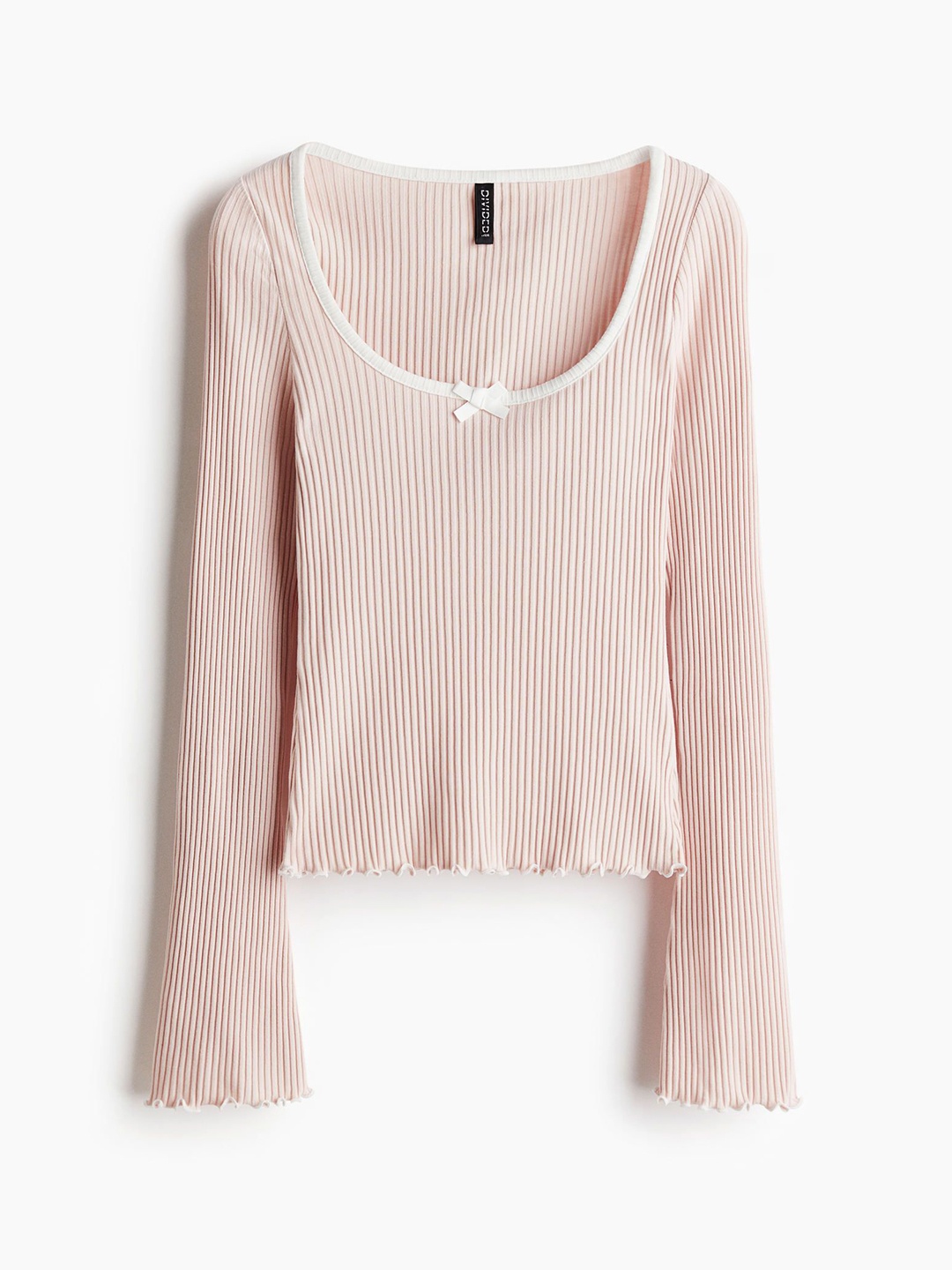 

H&M Women Overlock-Detail Ribbed Top, Pink