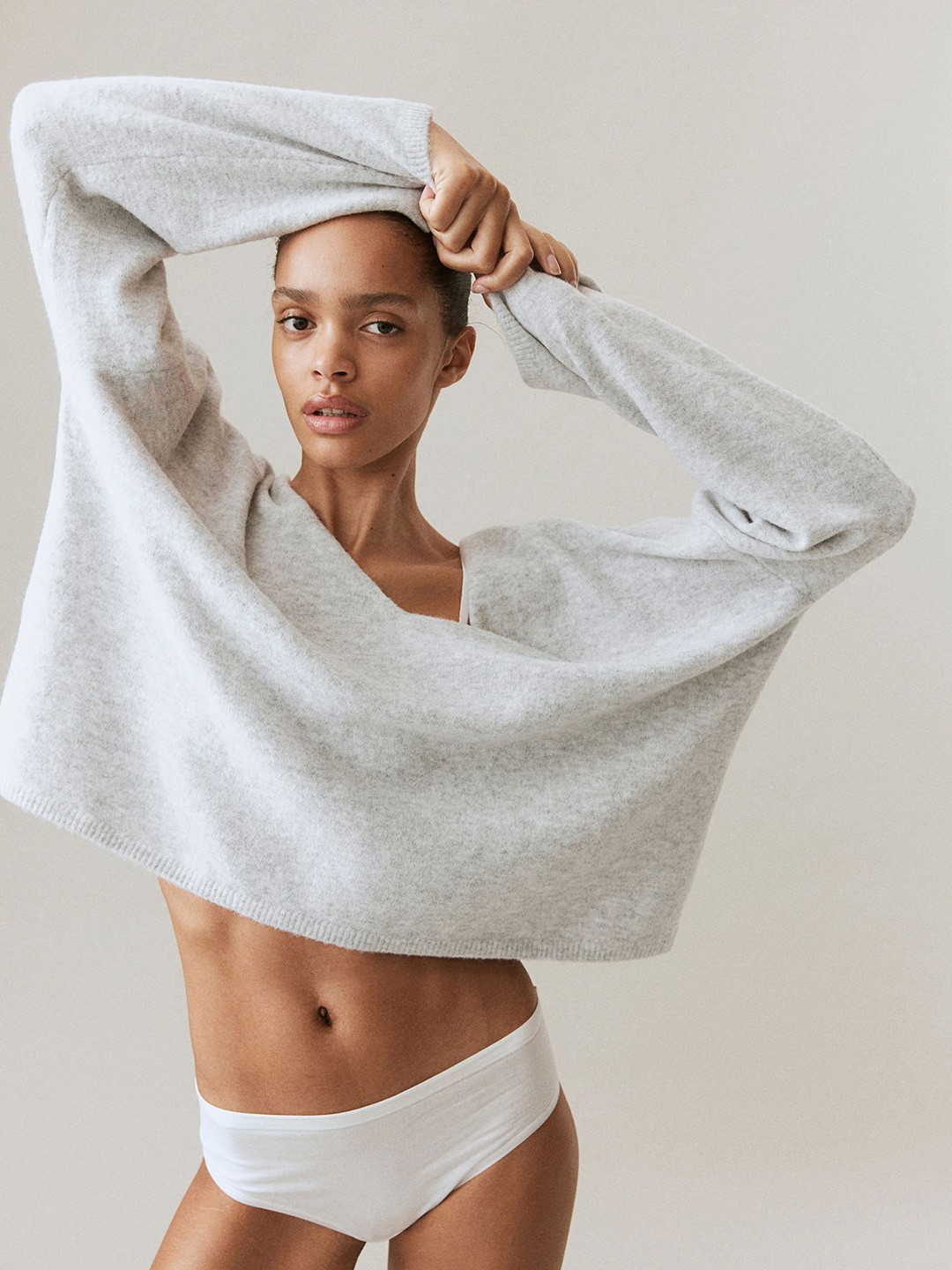 

H&M Fine-Knit V-Neck Jumper, Grey