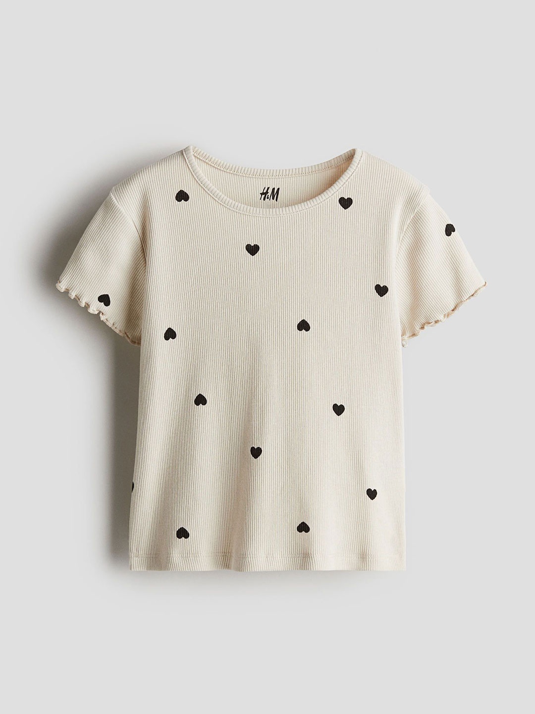 

H&M Girls Ribbed Jersey Top, Beige