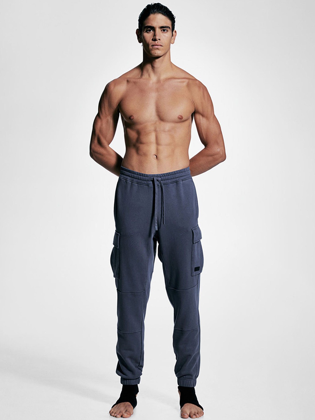 

H&M Regular Fit Cotton Cargo Joggers In DryMove, Blue