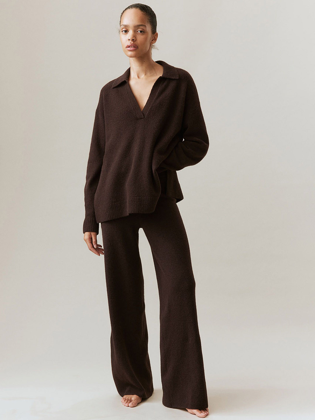 

H&M Fine-Knit Trousers, Brown