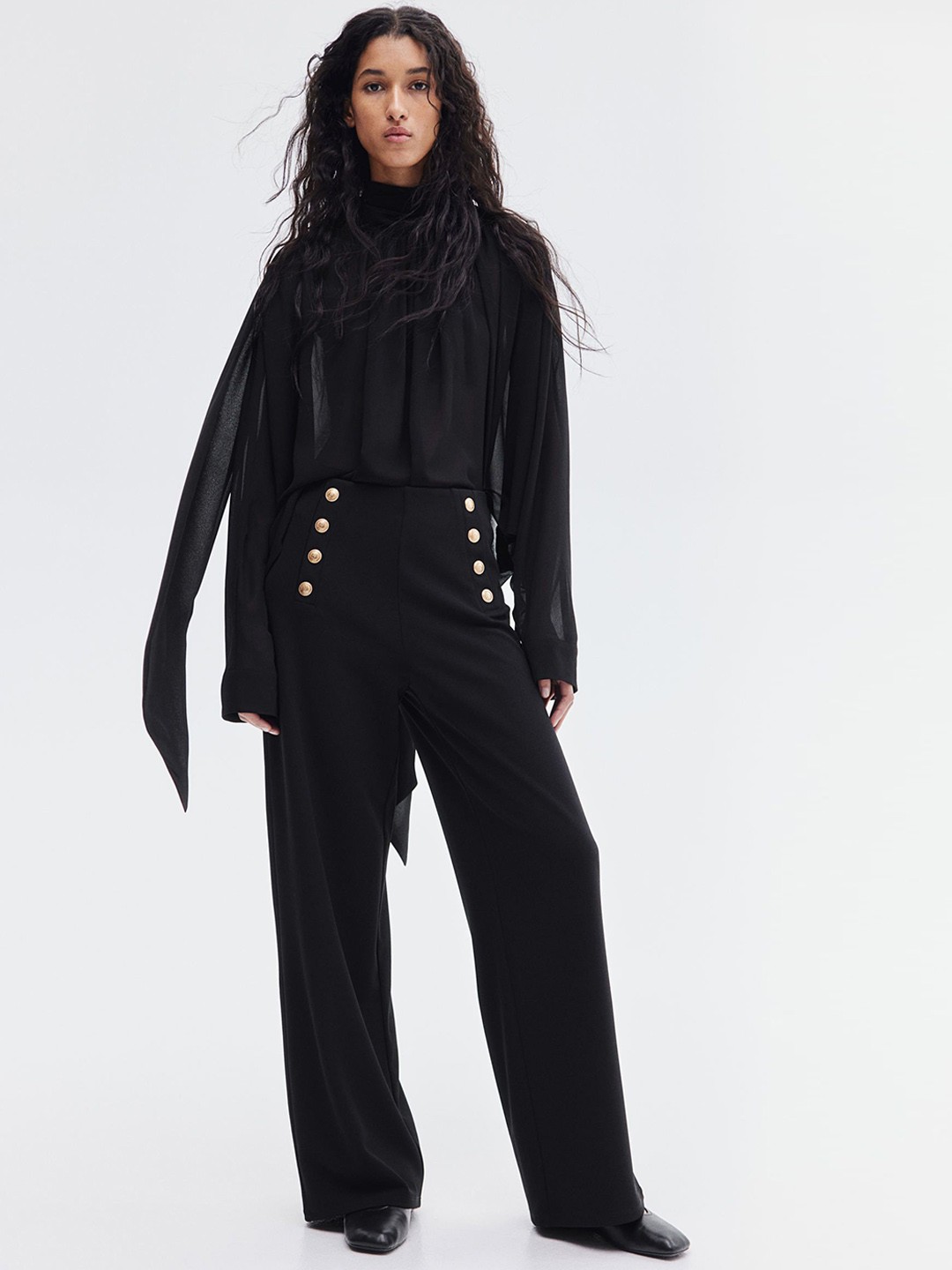 

H&M Women Button-Front Trousers, Black