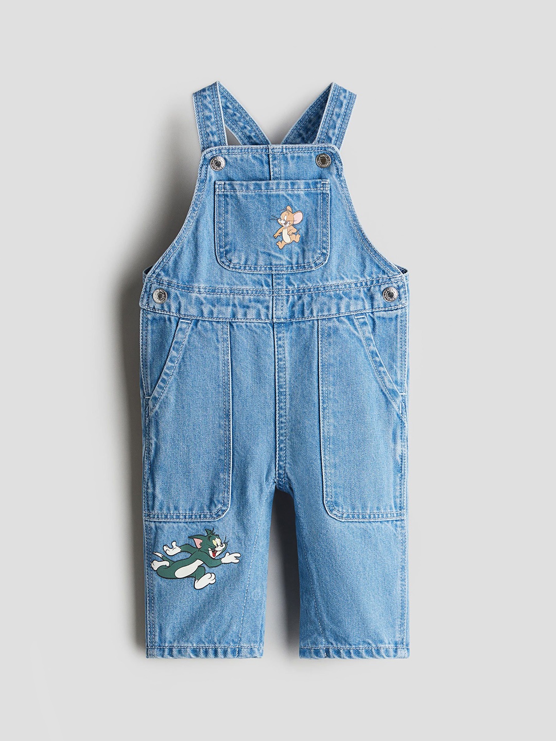 

H&M Printed Denim Dungarees, Blue