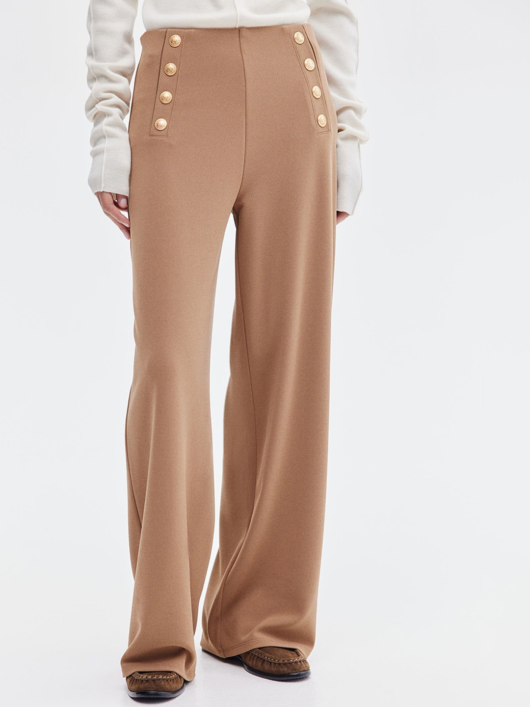 

H&M Button-Front Trousers, Brown