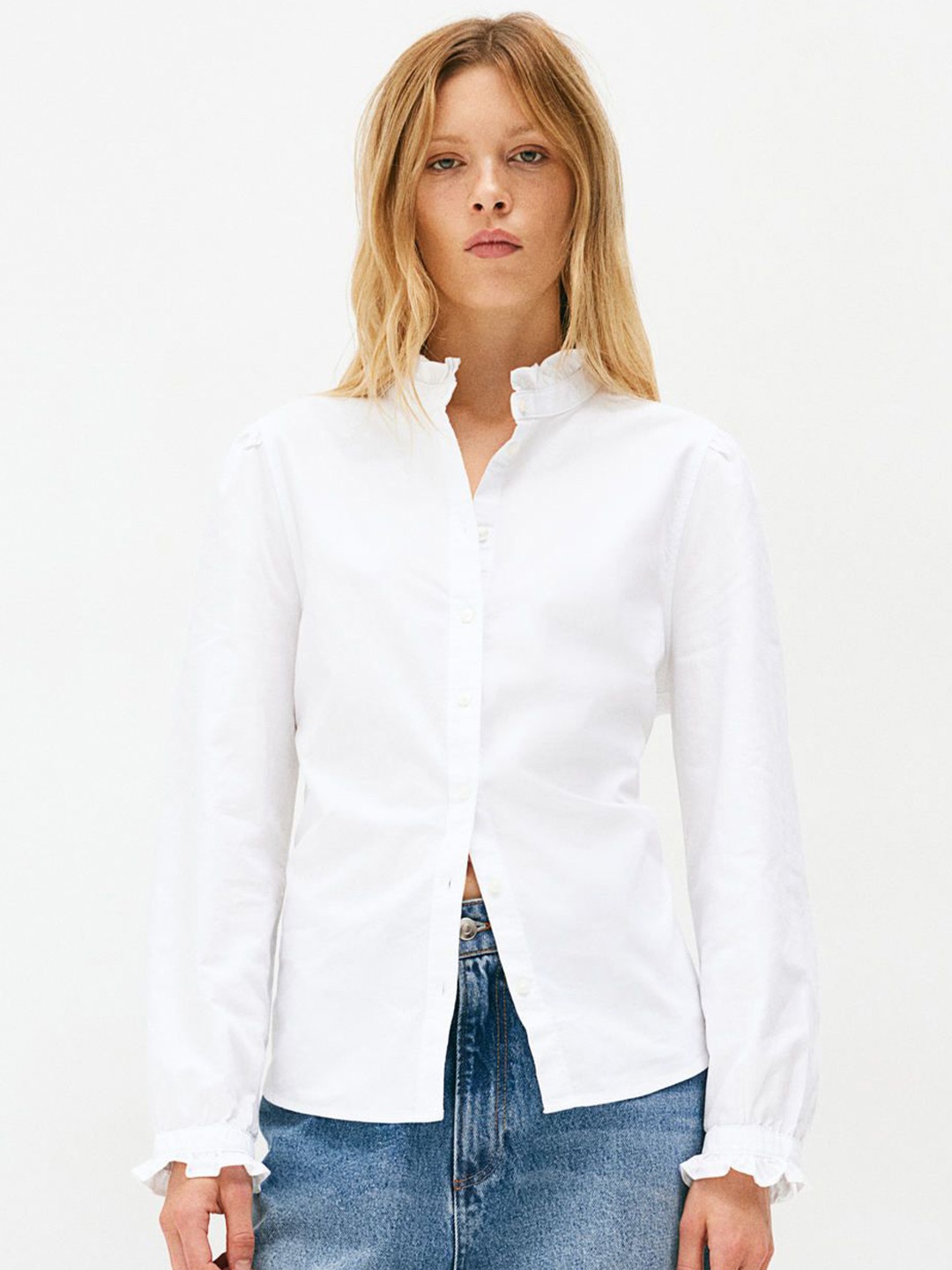 

H&M Frill-Trimmed Oxford Blouse, White