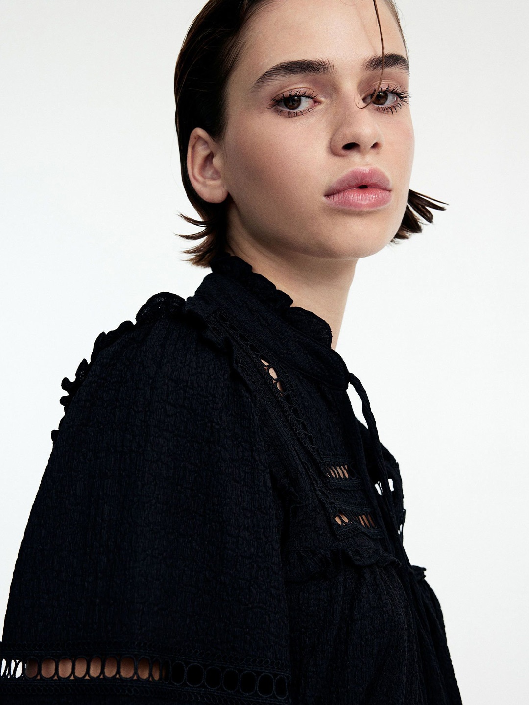 

H&M Oversized Frill-Trimmed Blouse, Black