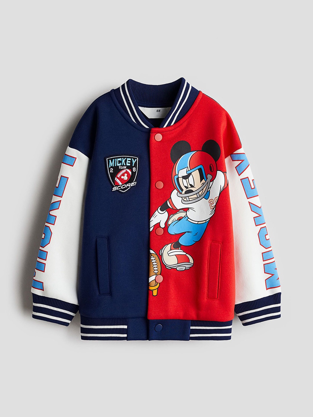 H&M Oversized Printed Baseball Jacket, Blue