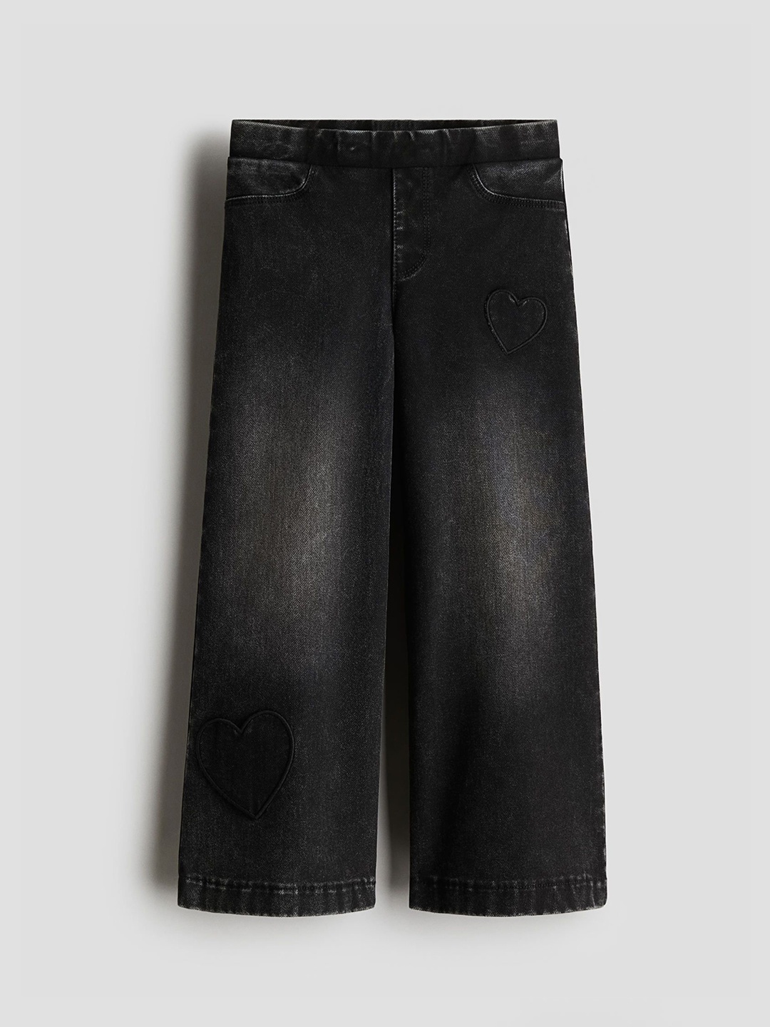 

H&M Wide Denim-Look Trousers, Black