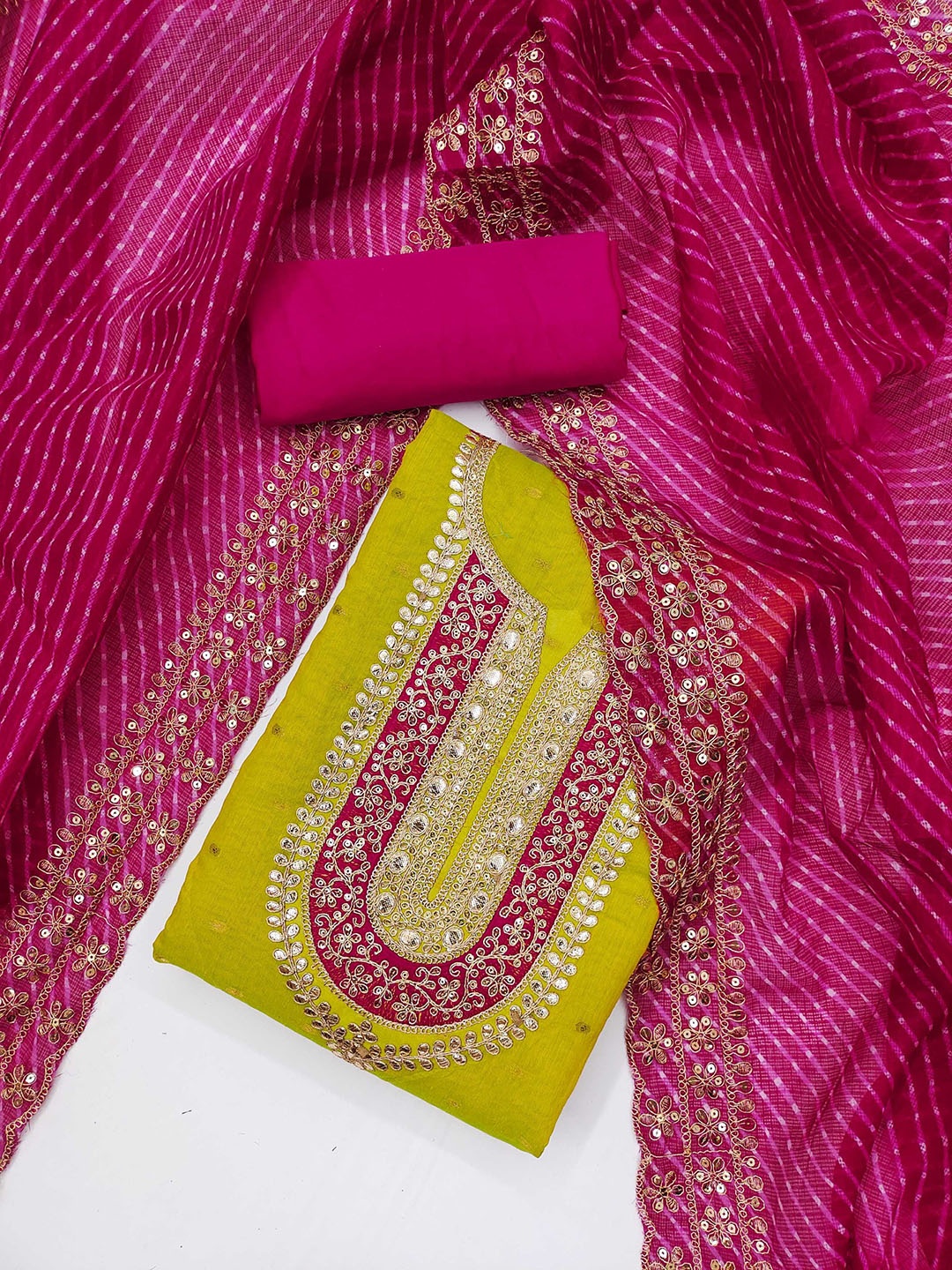 

KALINI Ethnic Motifs Embroidered Sequinned Chanderi Butti Silk Unstitched Dress Material, Green