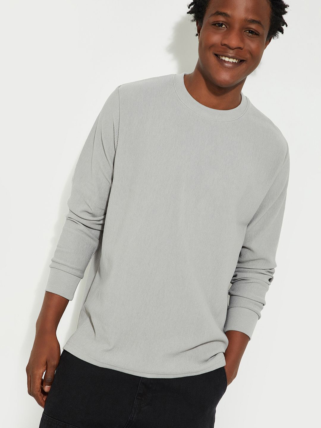 

MAX URB_N Men Ribbed T-shirt, Grey