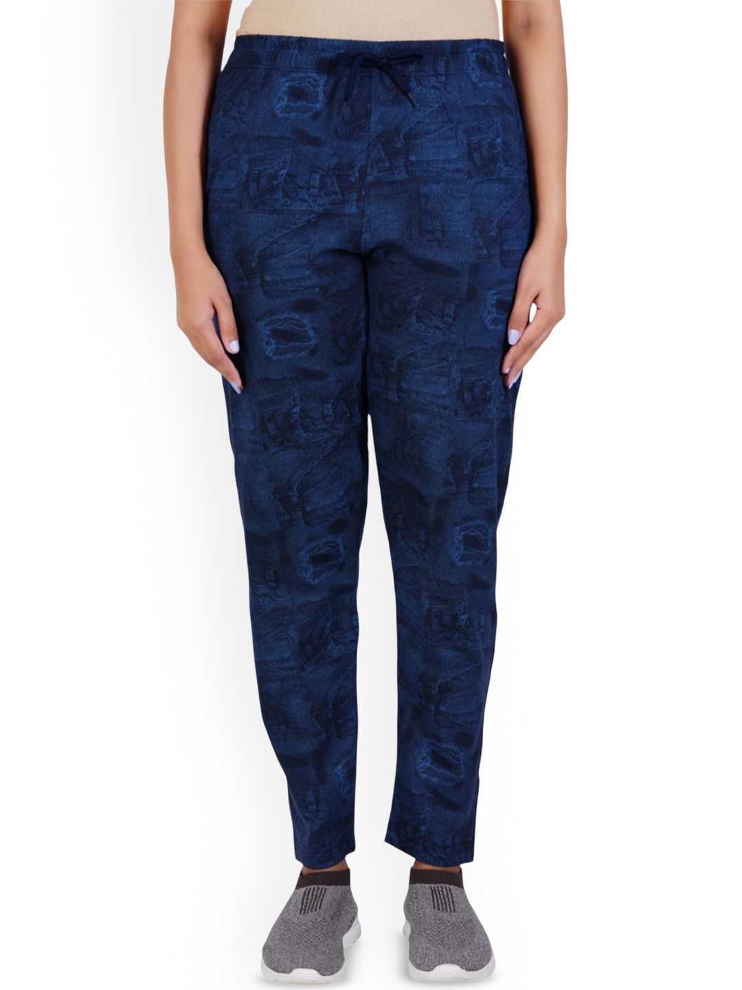 

GUIDE Women Printed Cotton Track Pants, Navy blue