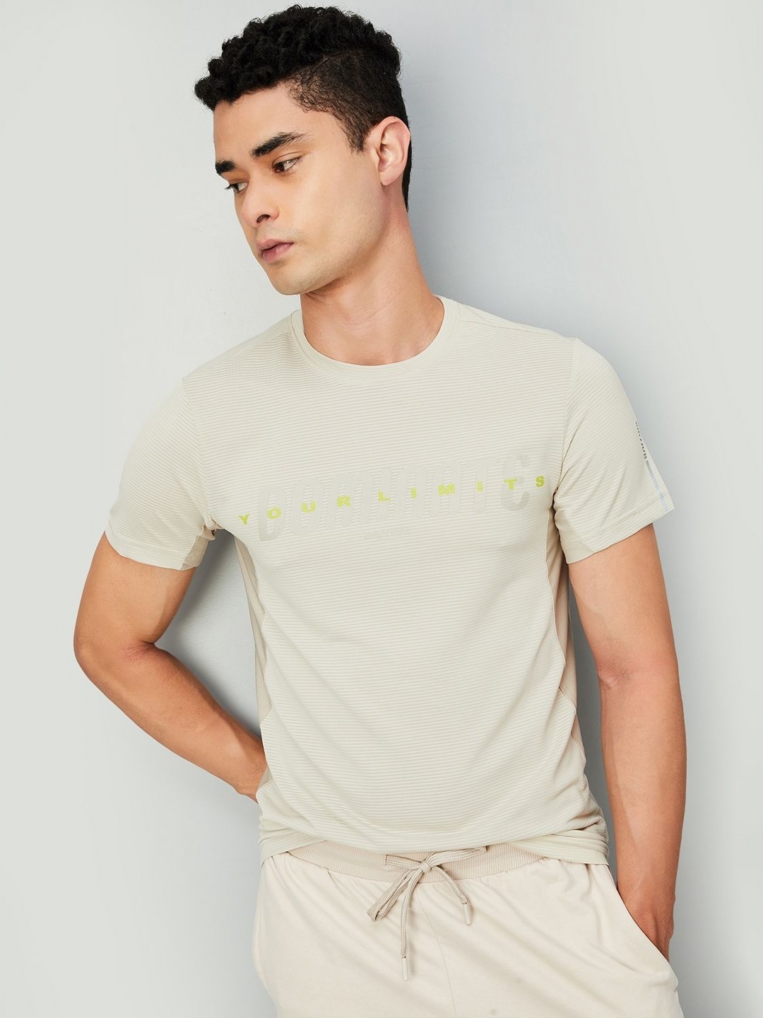 max Men Typography Printed Round Neck T-shirt, Cream