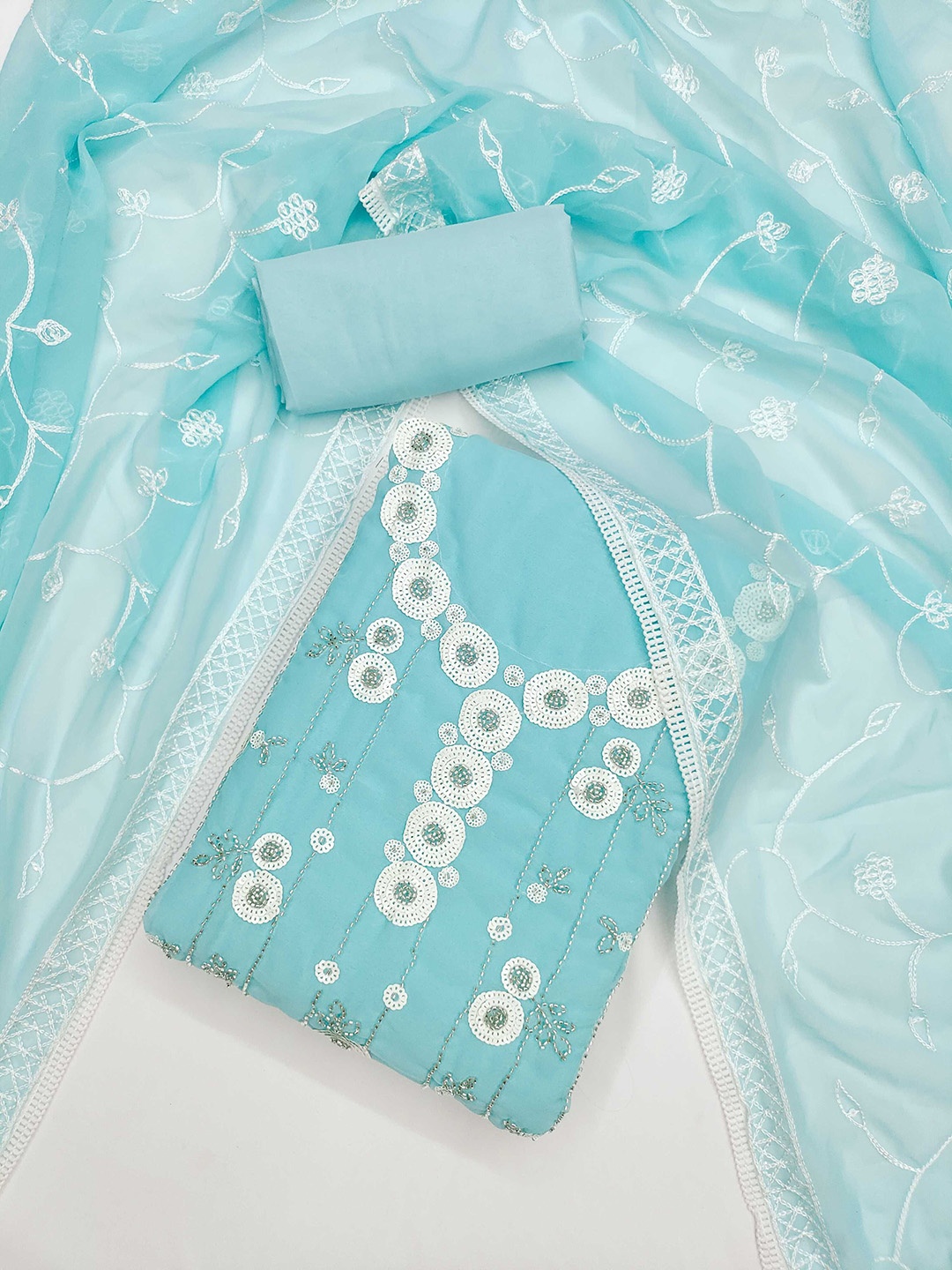 

KALINI Floral Embroidered Beads And Stones Unstitched Dress Material, Blue