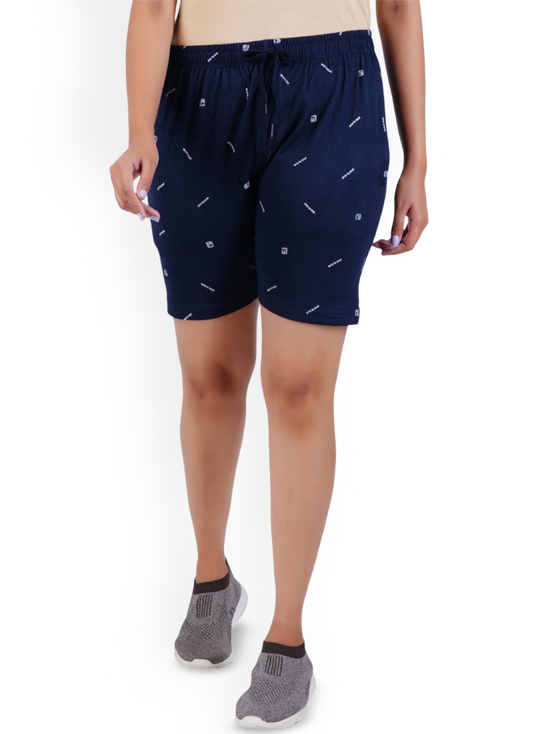 

GUIDE Women Cotton Regular Fit Printed Shorts, Navy blue