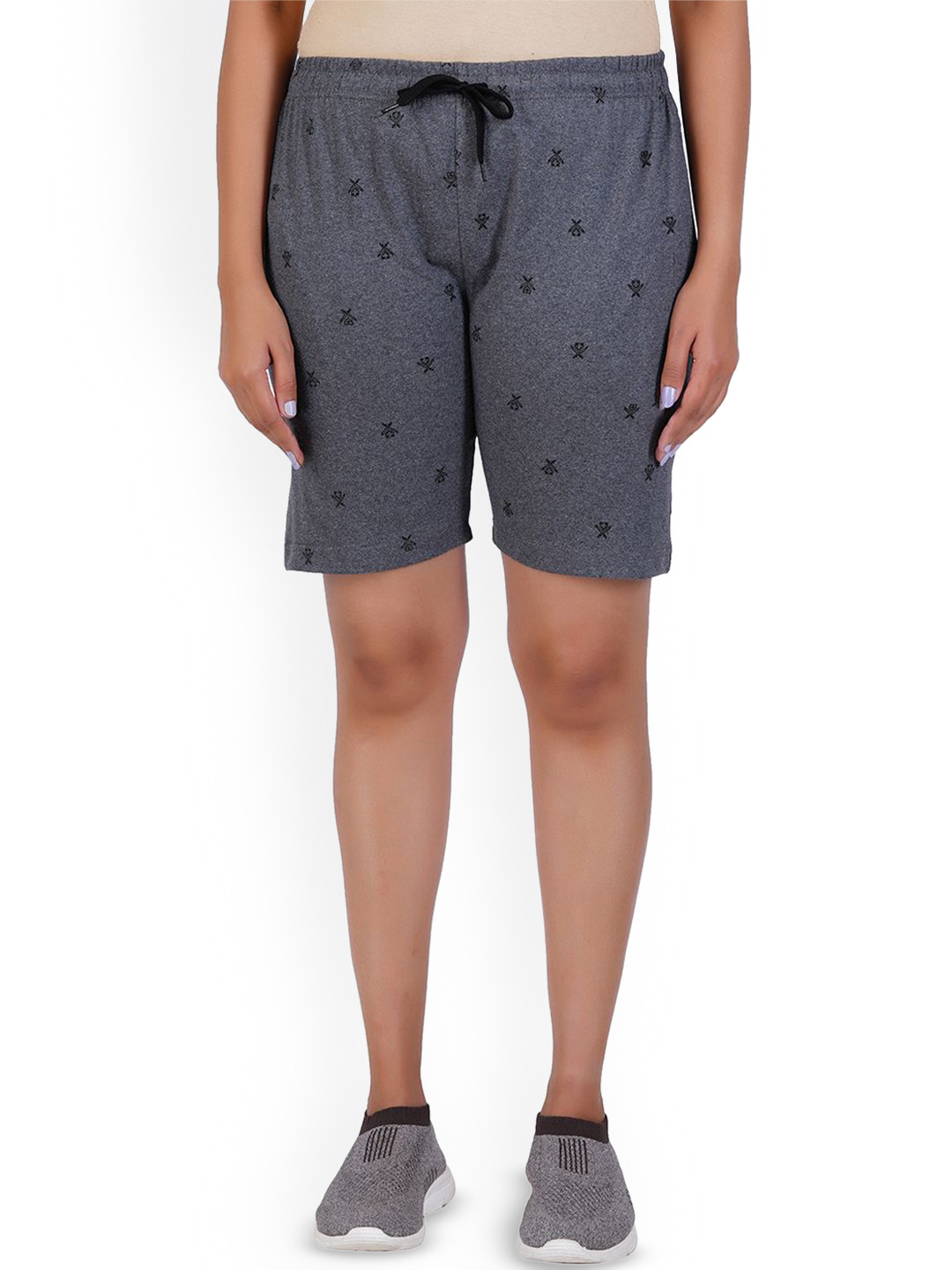 

GUIDE Women Printed Mid-Rise Cotton Shorts, Grey