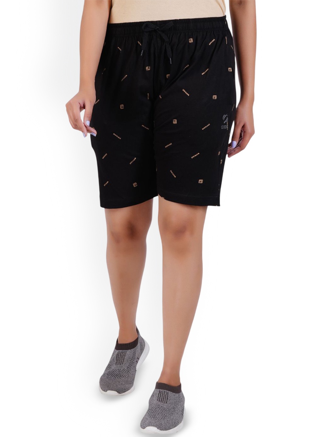 

GUIDE Women Cotton Printed Regular Fit Shorts, Black