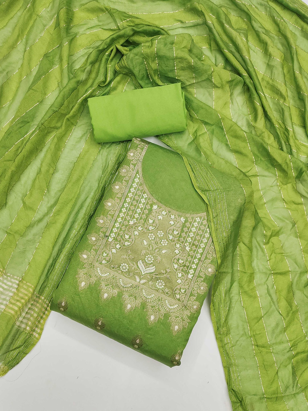 

KALINI Floral Woven Design Dola Silk Zari Unstitched Dress Material, Green