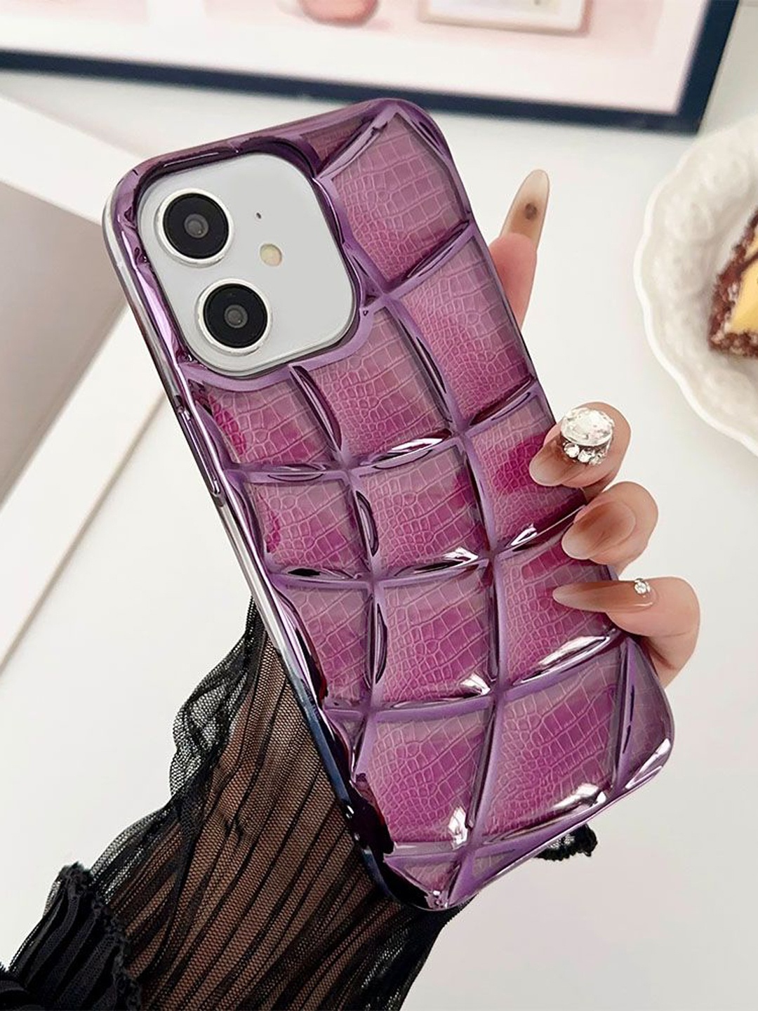 

Luxury Kase Geometric LK143 Electroplated Unique Design iPhone 11 Back Case, Purple