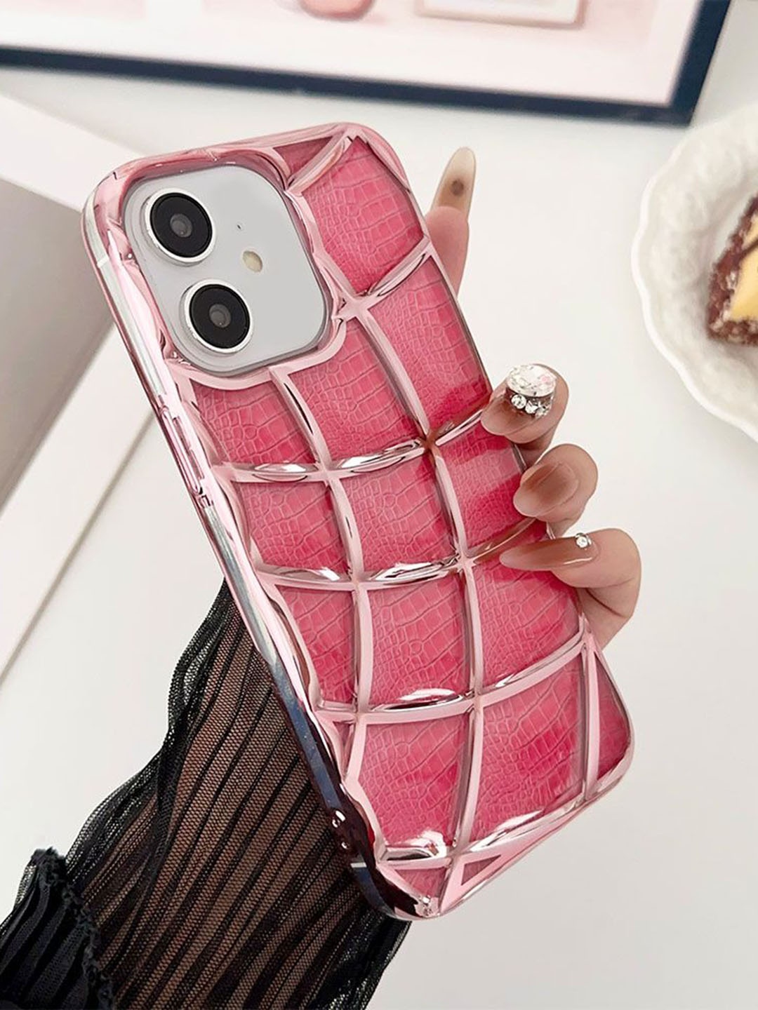 

Luxury Kase Geometric LK143 Electroplated Unique Design iPhone 12 Back Case, Rose gold