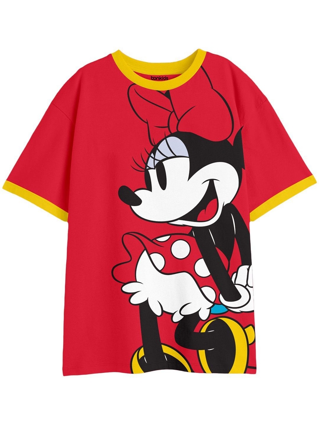 

BONKIDS Girls Graphic Printed Round Neck Cotton Minnie Mouse T-shirt, Red