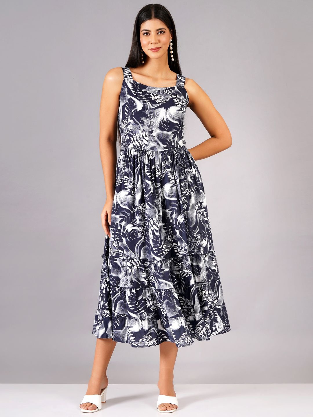 

KALINI Women Fit & Flare Midi Dress, Navy blue