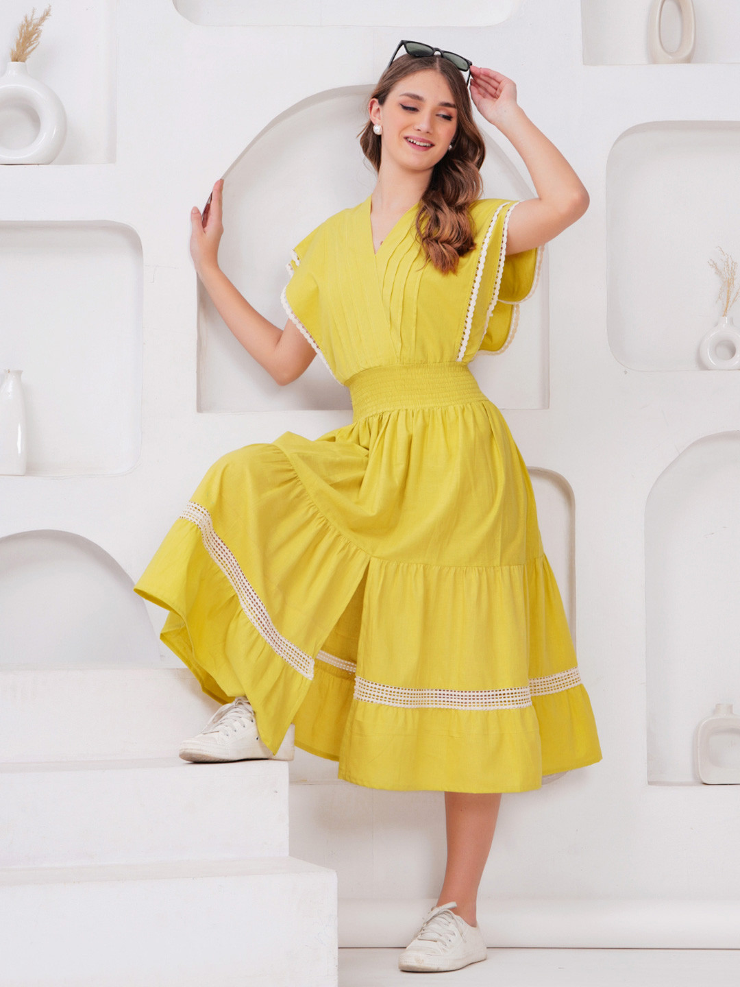

KALINI Women Fit & Flare Midi Dress, Yellow