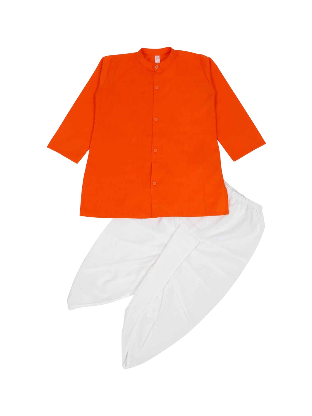 

LITTLE GINNIE Boys Band Collar Three-Quarter Sleeves Pure Cotton Kurta & Dhoti Pant, White
