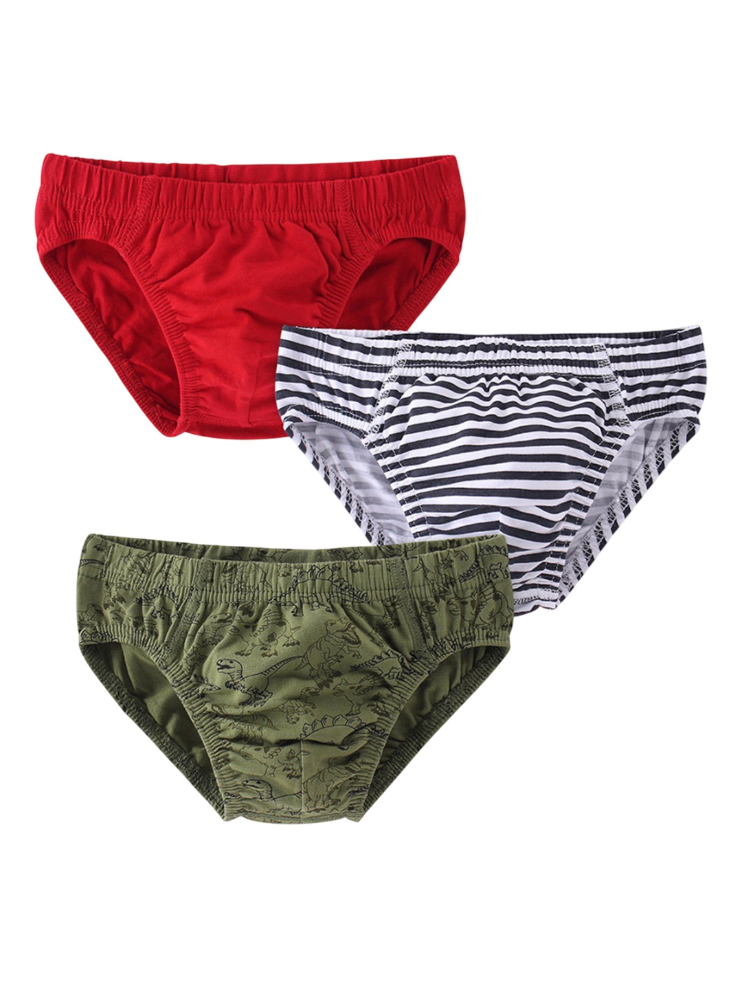 

Honeyhap Boys Pack Of 3 Printed Basic Briefs With Bio Finish- 18036806, Olive