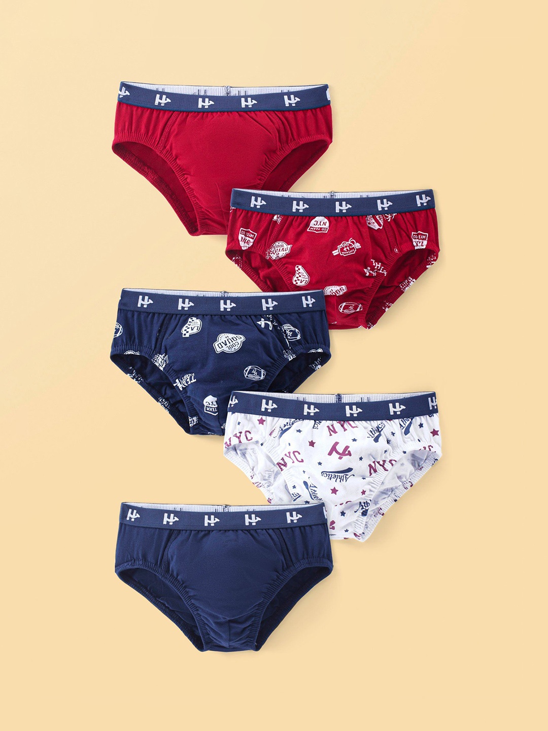 

Honeyhap Boys Pack Of 5 Printed Mid-Rise Basic Briefs 18041167, Navy blue