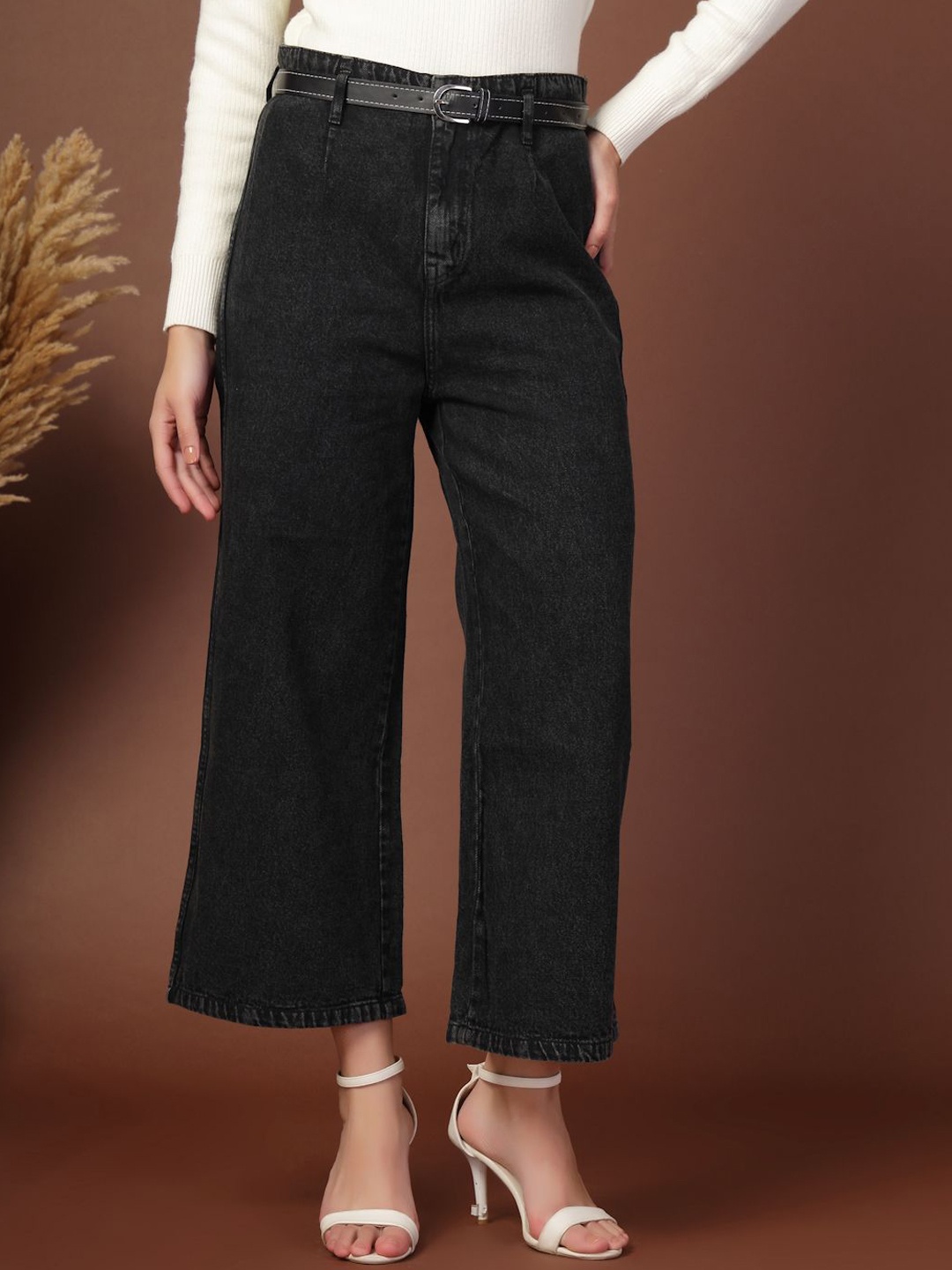 

VESTIDO MODAS Women Cotton Straight Fit High-Rise Jeans, Black