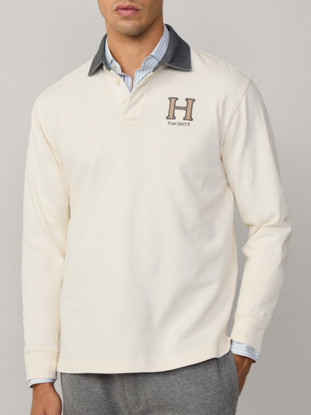 

HACKETT LONDON Men Solid Polo Collar Cotton T-shirt, Cream